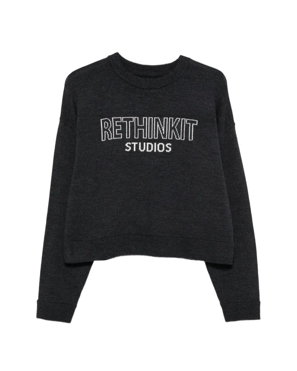 Rethinkit Studios Black Logo-Intarsia Crew-Neck Sweater