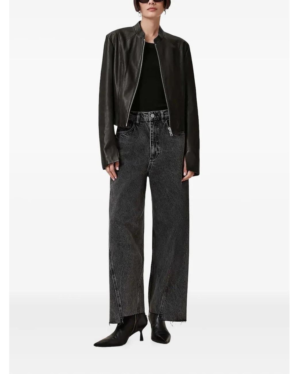 AllSaints Black Zip-Front Leather Jacket