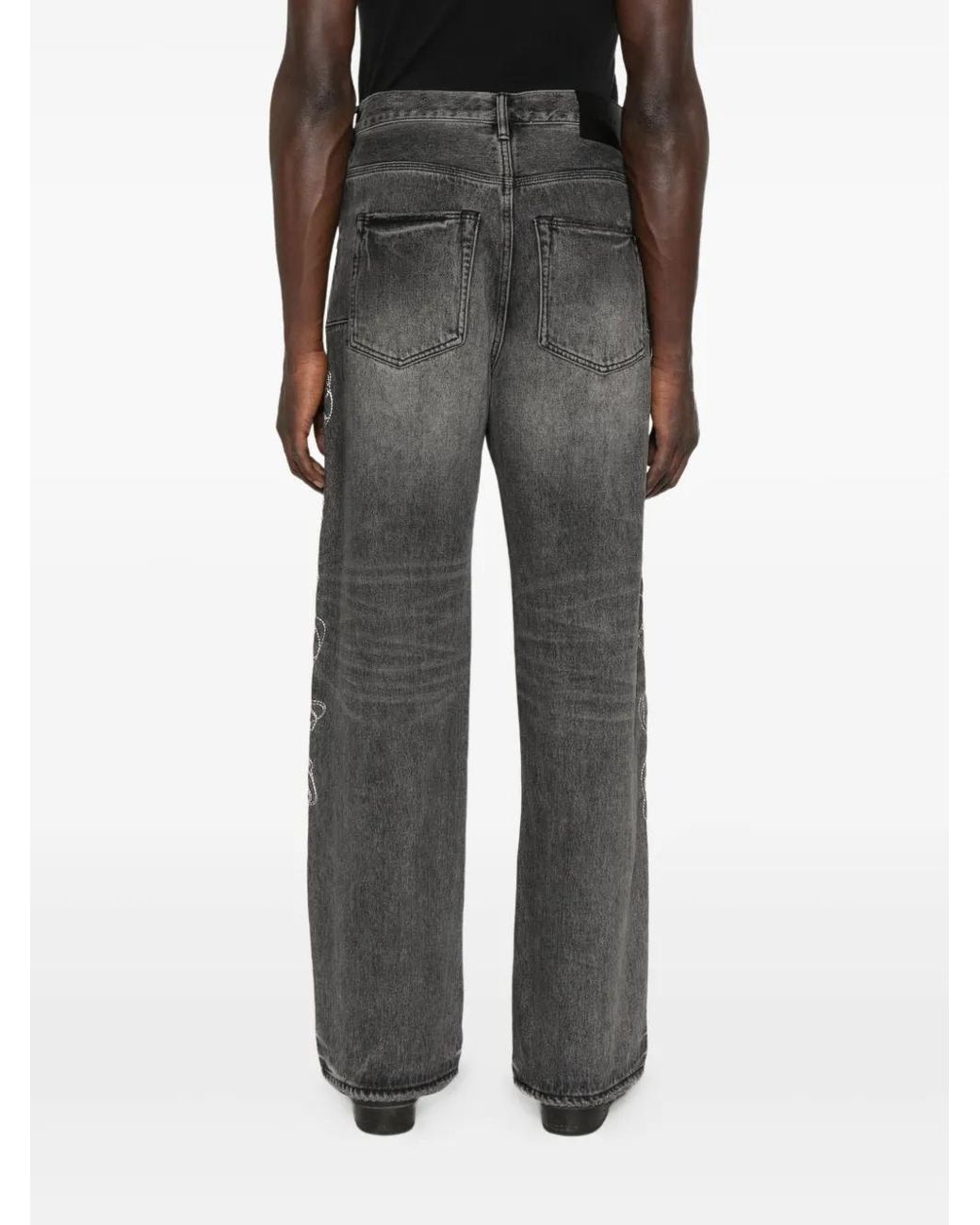 Purple Brand Gray Embroidered Wide-Leg Jeans for men
