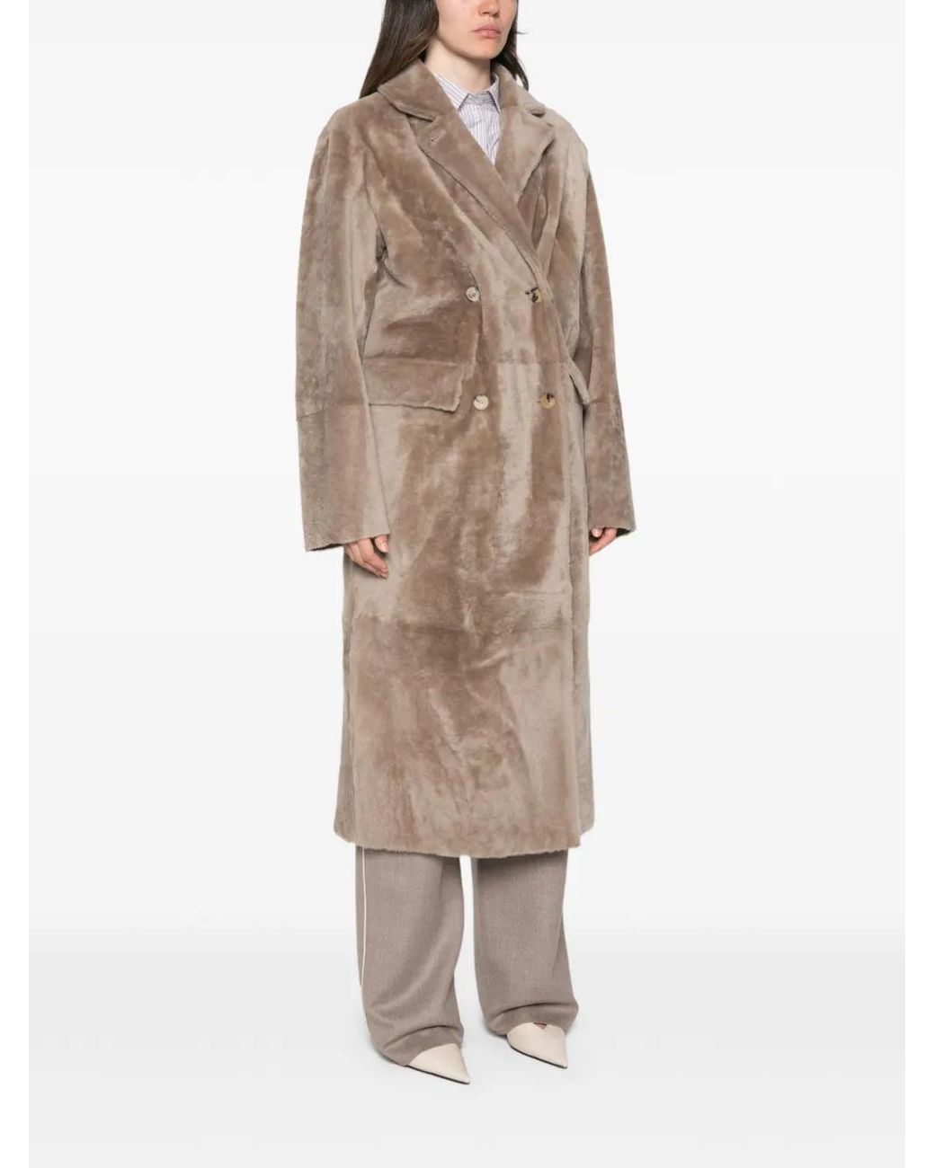 UTZON Natural Double-Breasted Reversible Shearling Coat