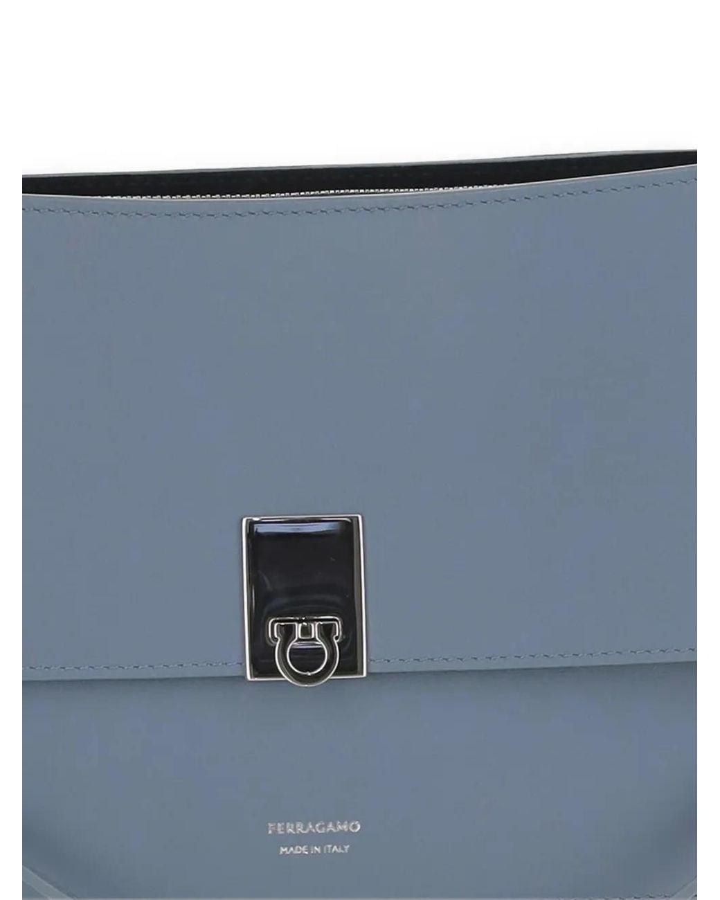 Ferragamo Blue Gancini Buckle Leather Shoulder Bag