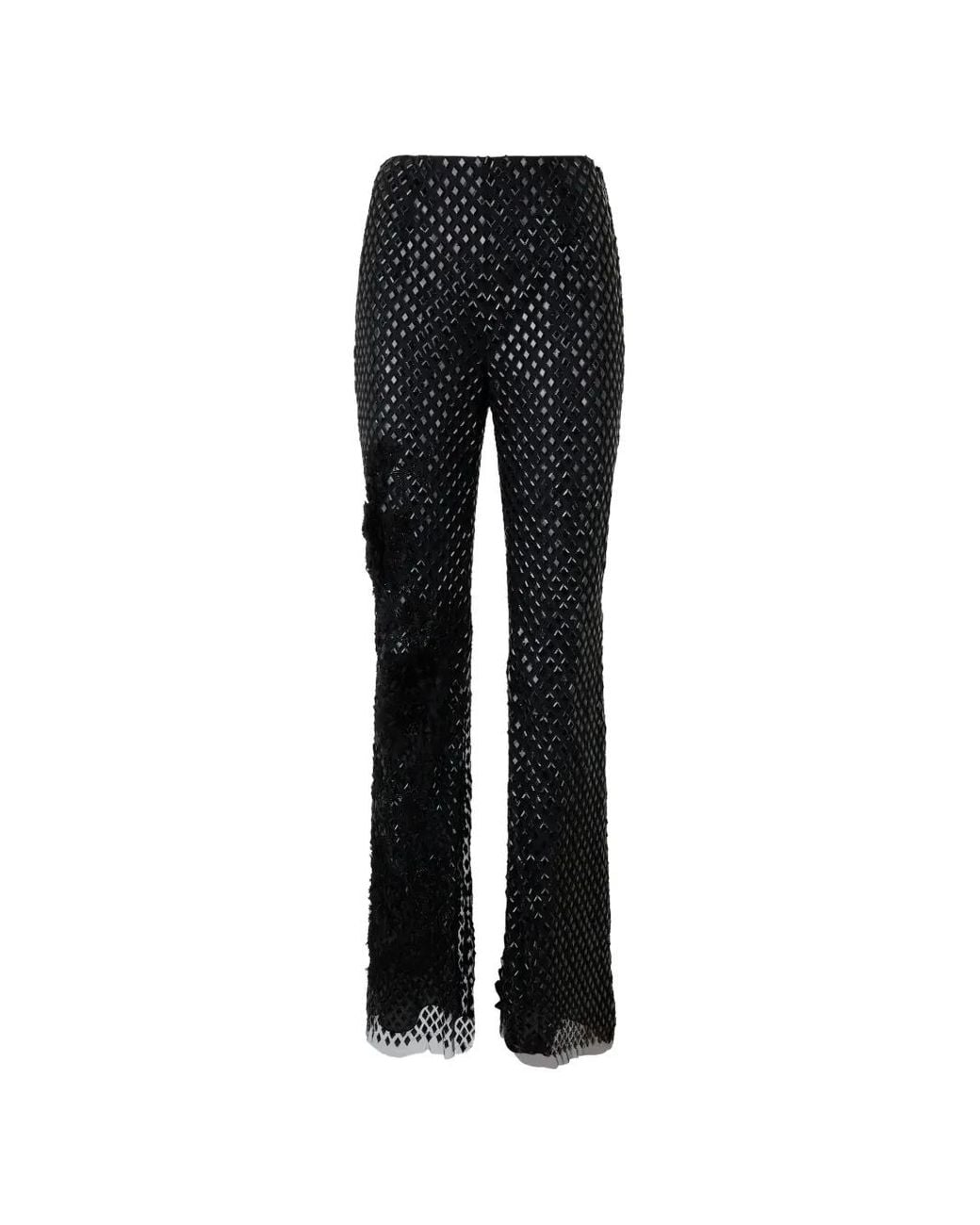 Alberta Ferretti Black Rhinestone-Embellished Straight-Leg Trousers