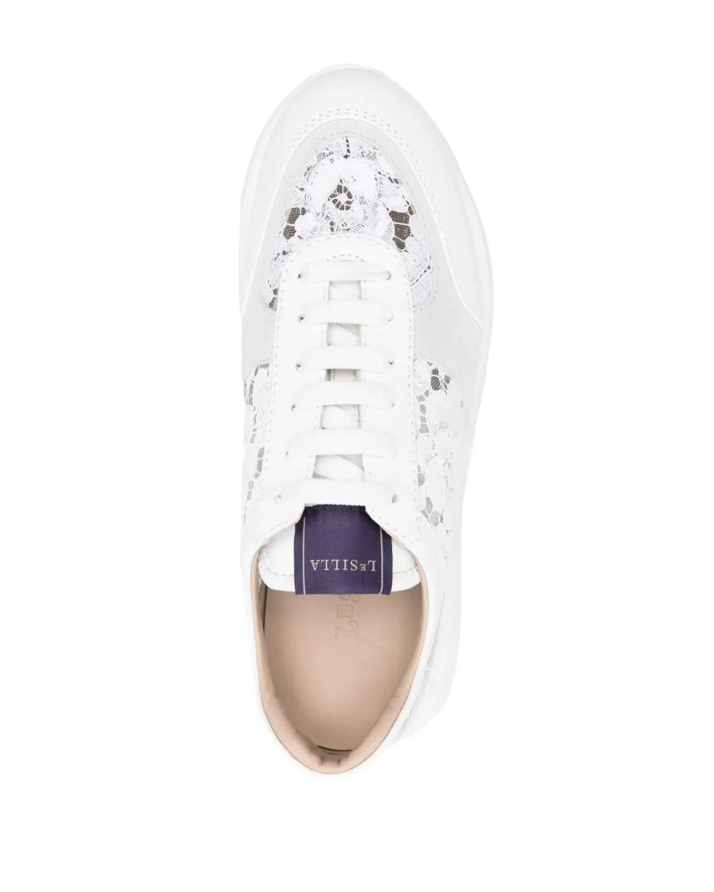 Le Silla White Chantilly-Lace Leather Sneakers