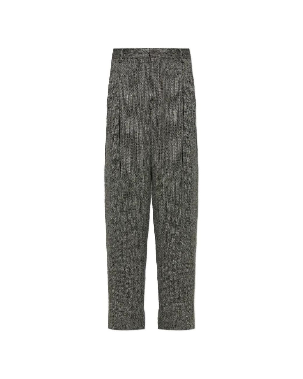 DSquared² Gray Herringbone-Pattern Pleated Trousers for men