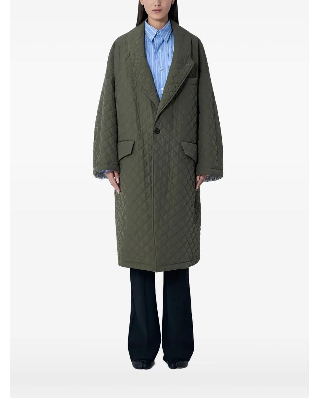 Maison Margiela Green Notched-Lapels Quilted Coat