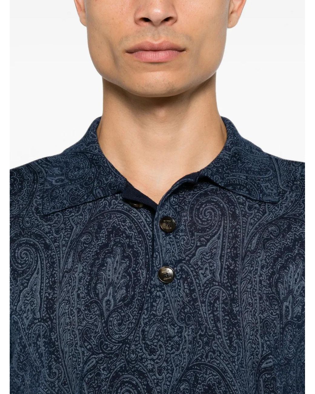 Etro Blue Paisley-Print Polo Shirt for men