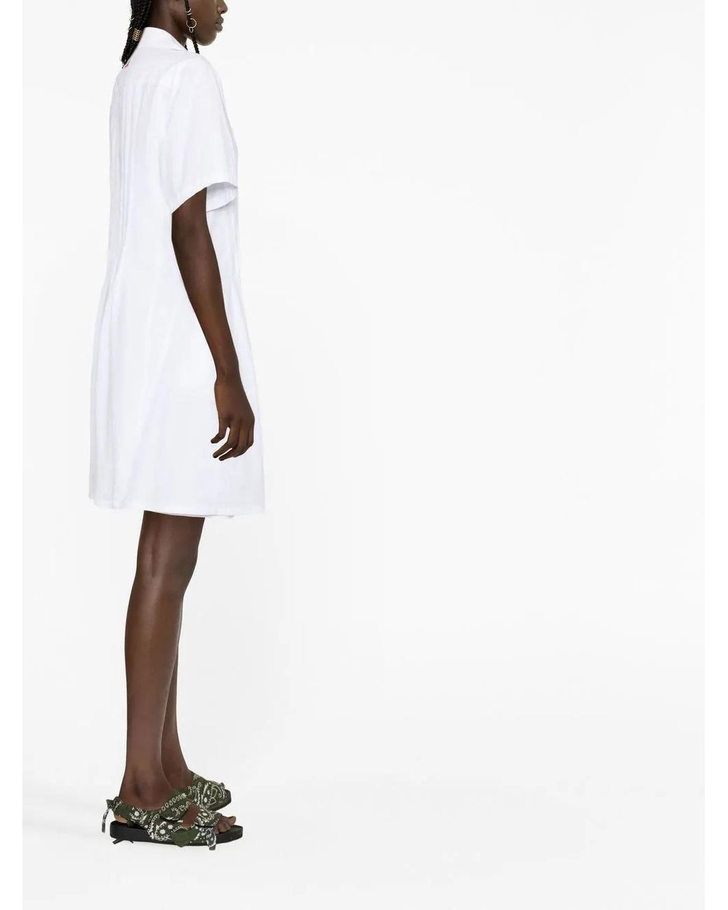KENZO White Pintuck Short Sleeve Shirt Dress - Women's - Cotton