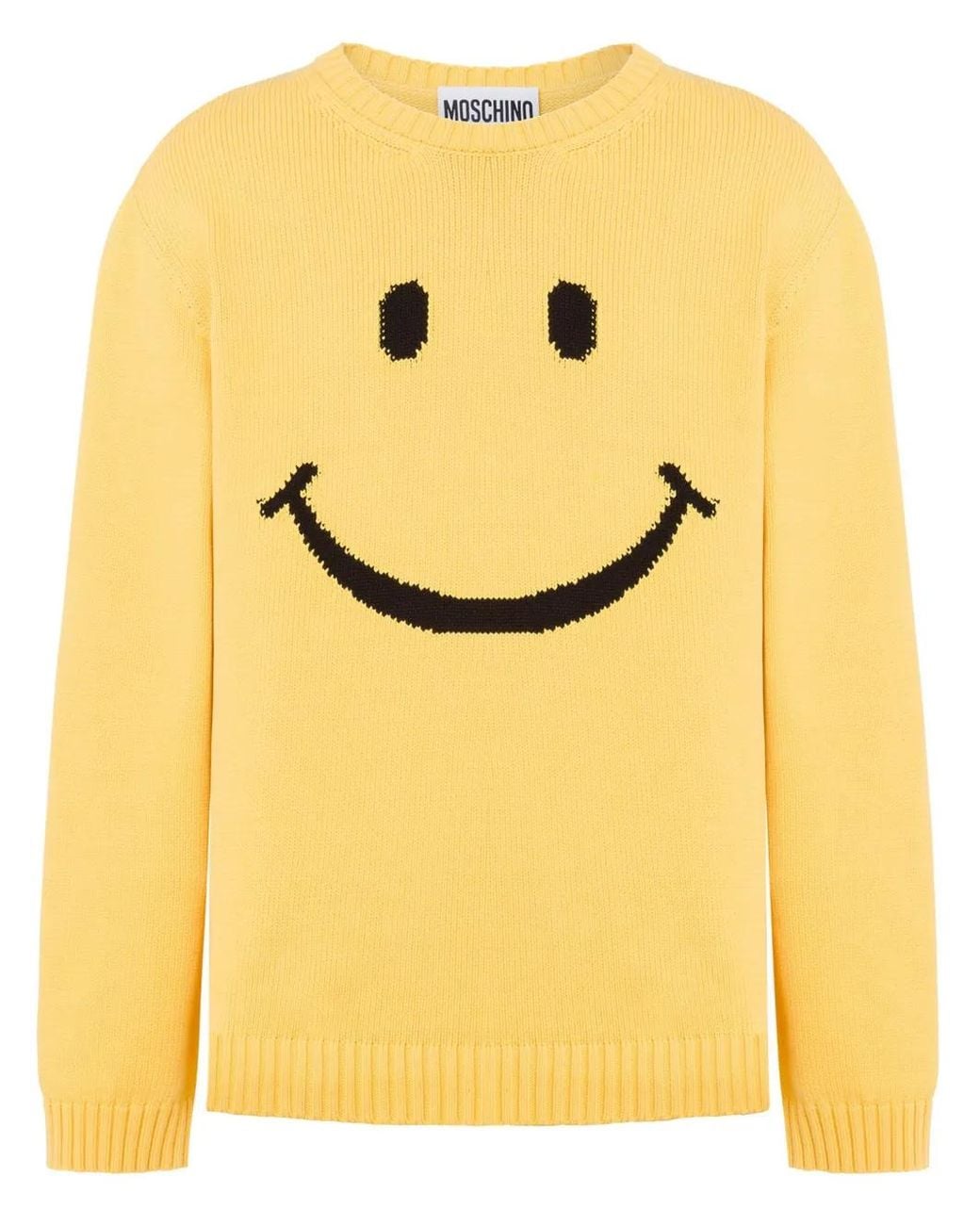 Moschino Yellow Cotton Blend Knit Sweater With Playful Embroidery for men