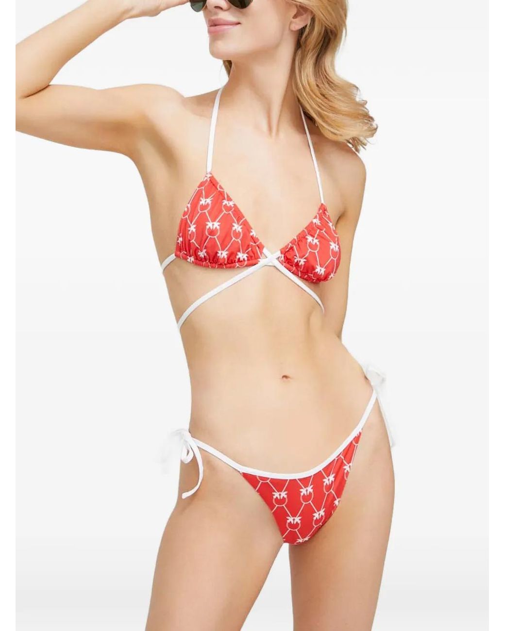 Pinko Orange Love Birds-Print Bikini