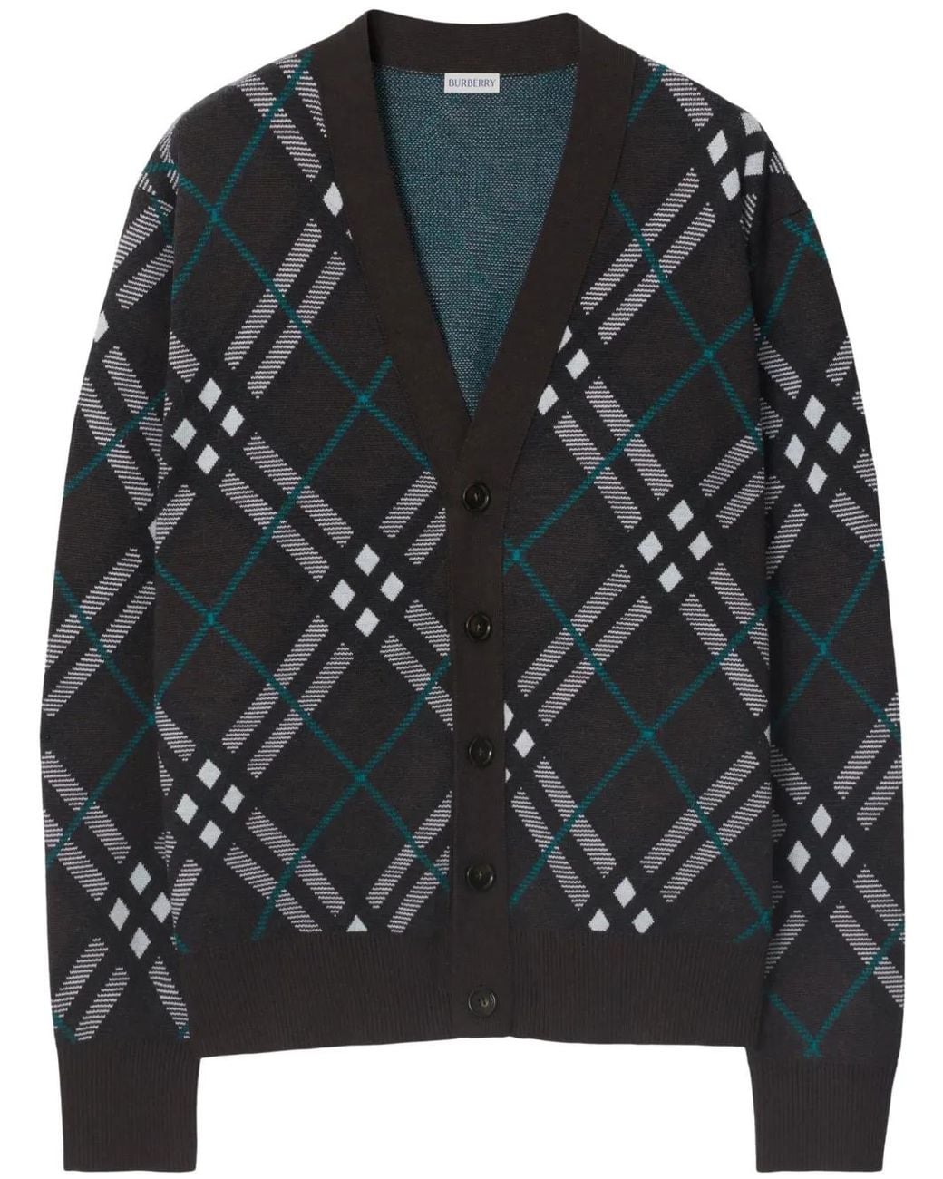 Burberry Black Check-Print V-Neck Cardigan for men