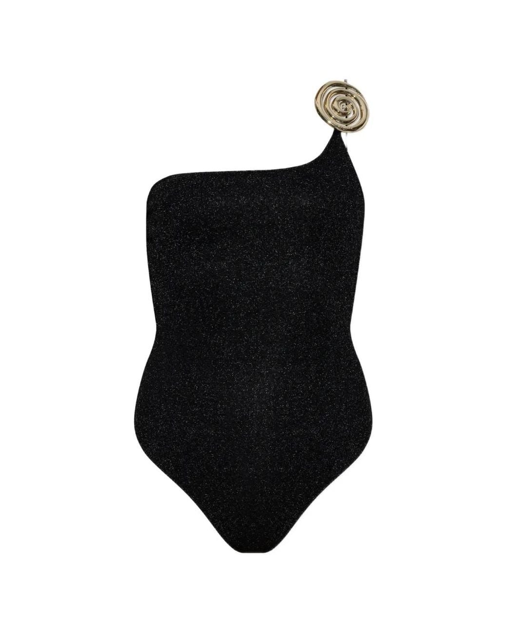 Oseree Black Spiral One-Shoulder Swimsuit