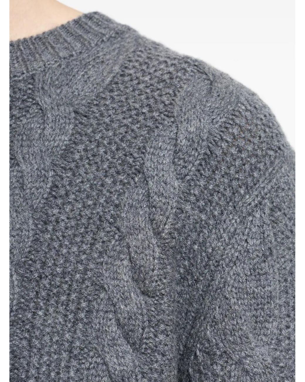 Lisa Yang Gray Cable-Knit Crew-Neck Sweater for men