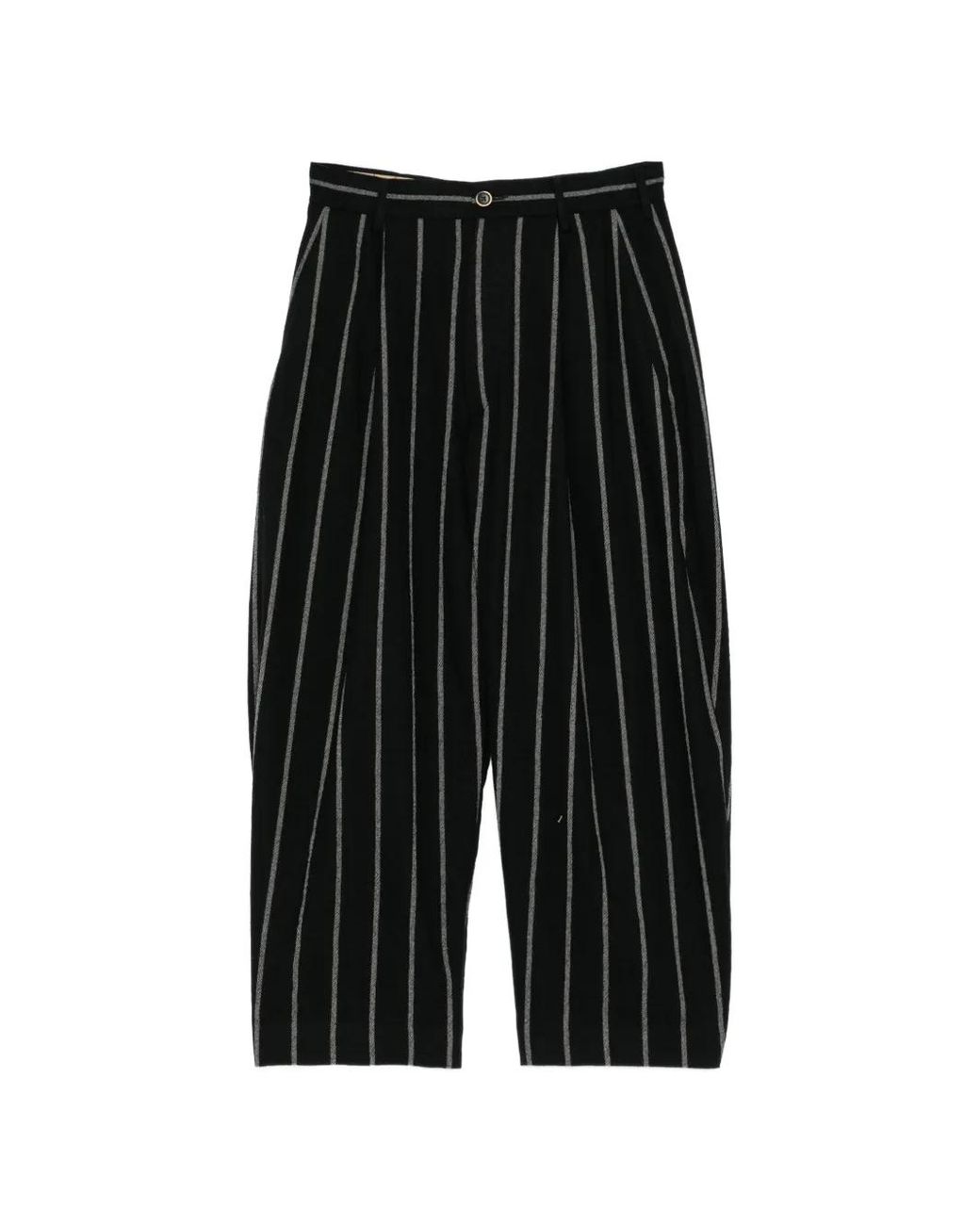 Uma Wang Black Pantalon Court À Fines Rayures