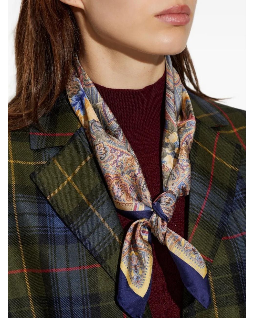Etro Gray Silk Twill Scarf With Floral Paisley And Medallion Motif