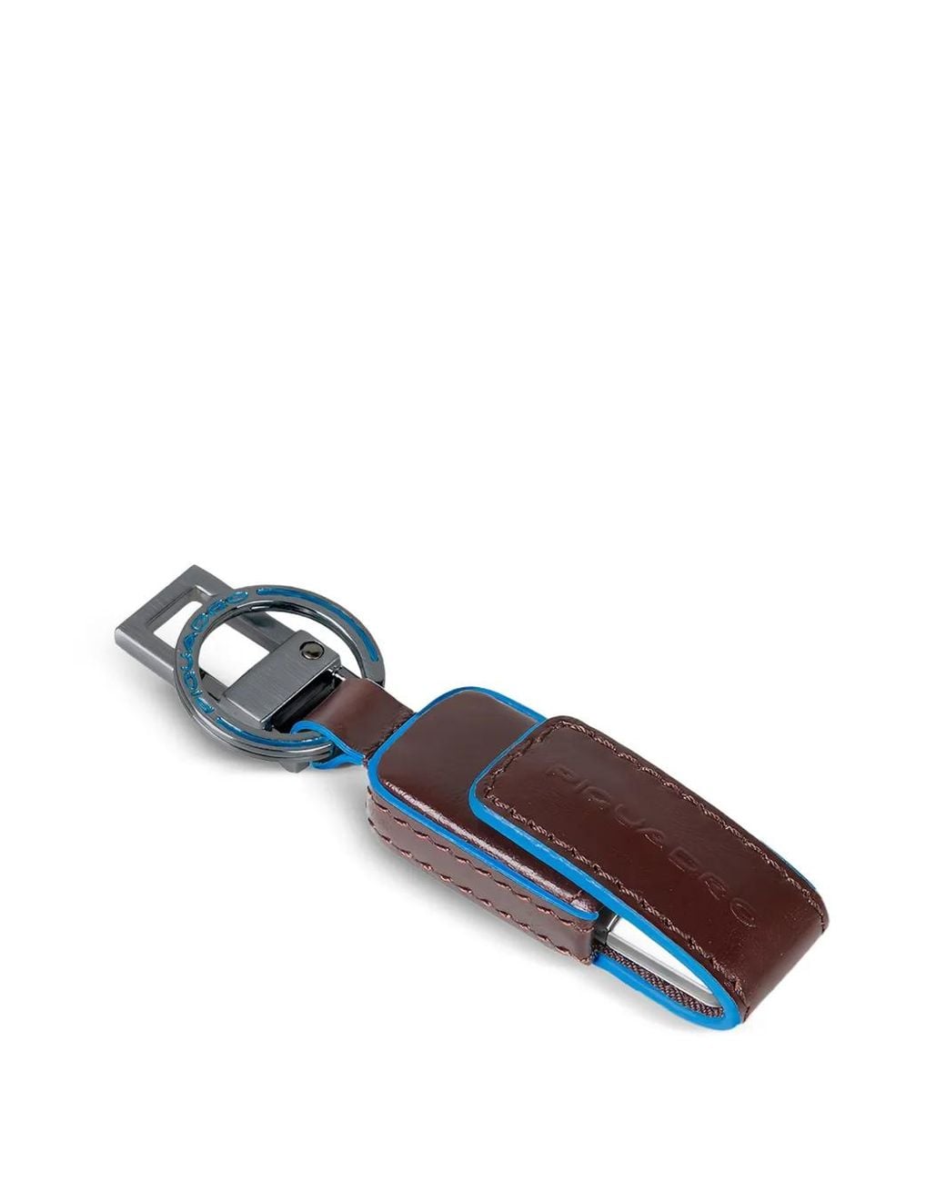 Piquadro Blue Usb Flash Drive Leather Keychain