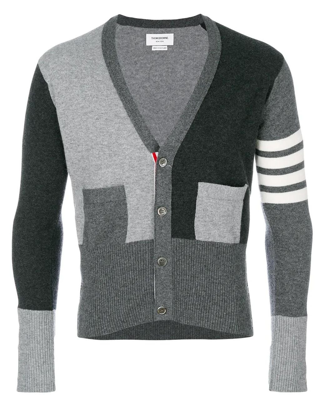 Thom Browne Gray Funmix Cashmere 4-Bar V-Neck Cardigan for men