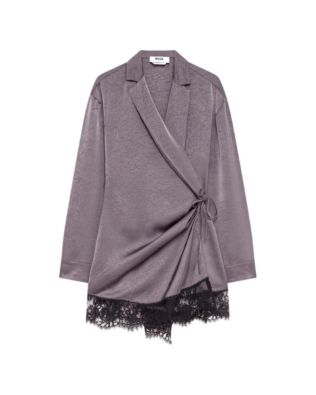 MSGM Purple Lace-Trim Wrap Mini Dress