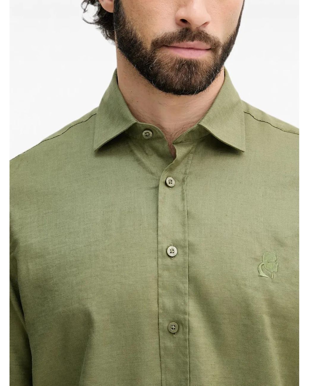 Karl Lagerfeld Green Logo-Embroidered Linen Shirt for men