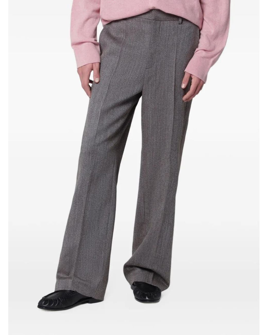 Séfr Gray Herringbone-Pattern Tailored Wool Trousers for men