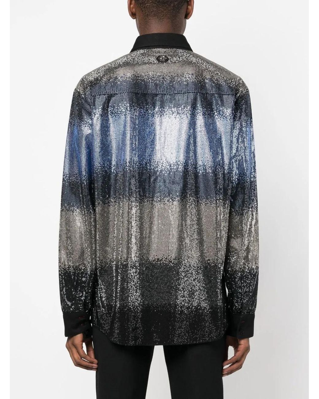 Philipp Plein Blue Striped Sequin Shirt for men