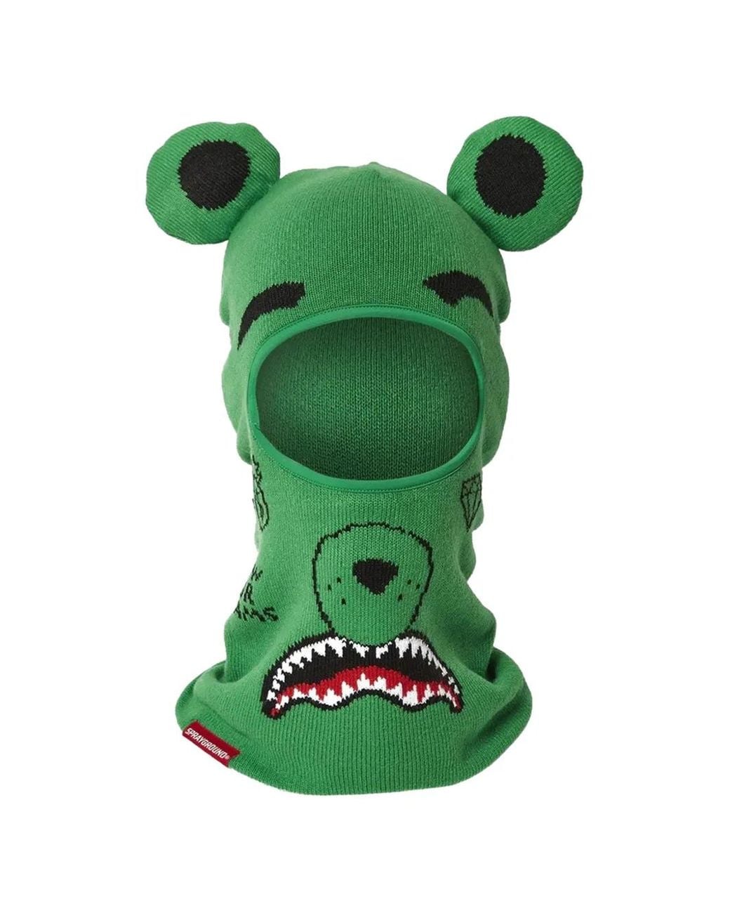 Sprayground Green The Real Money Bear Ski Mask Hat for men