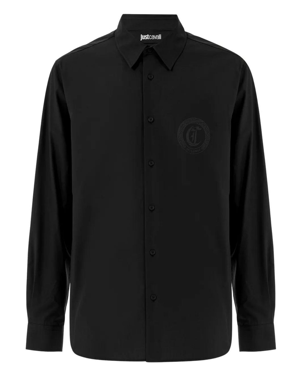 Just Cavalli Black Logo-Emblem Long-Sleeve Shirt for men