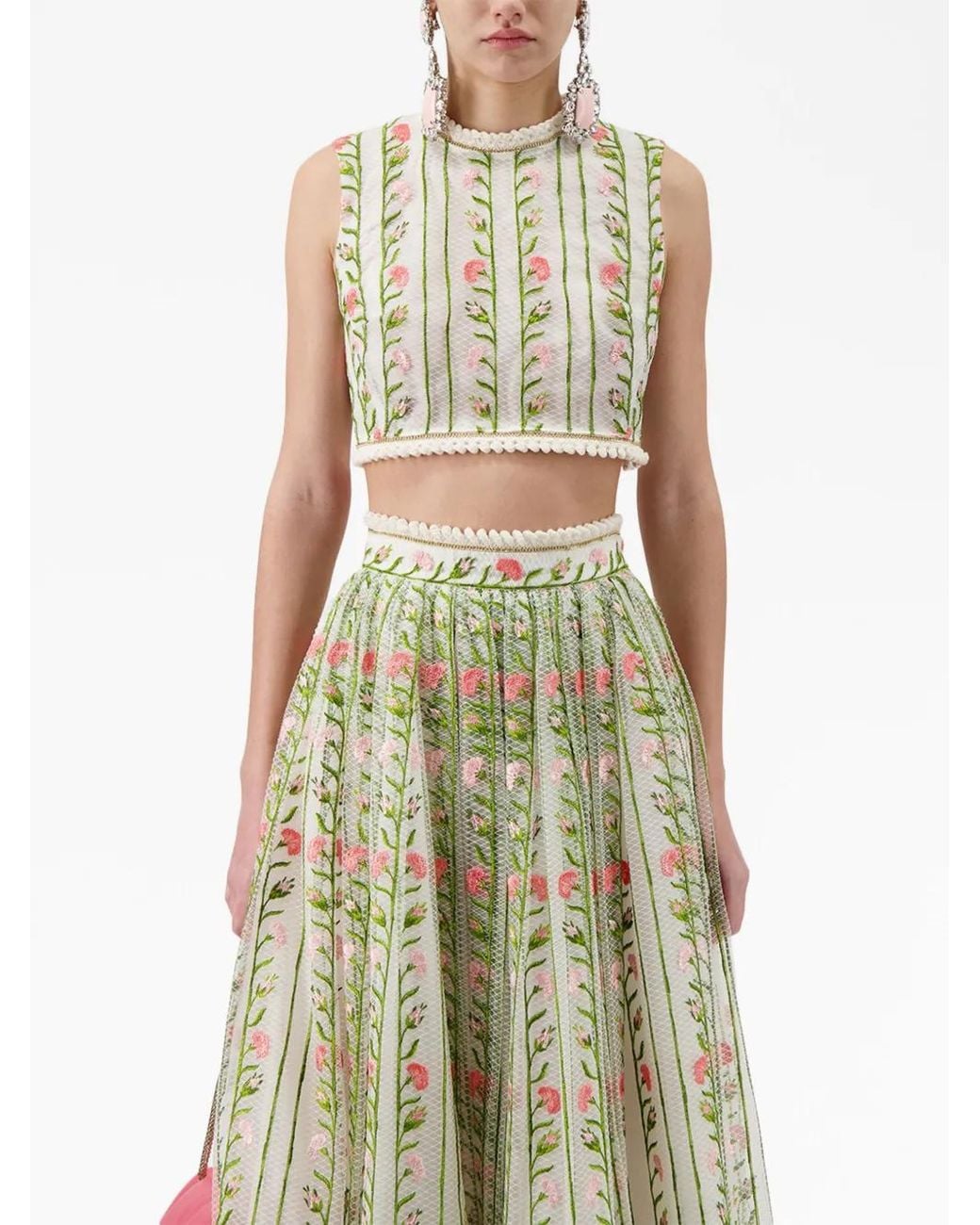 Giambattista Valli Gray Floral-Embroidered Top