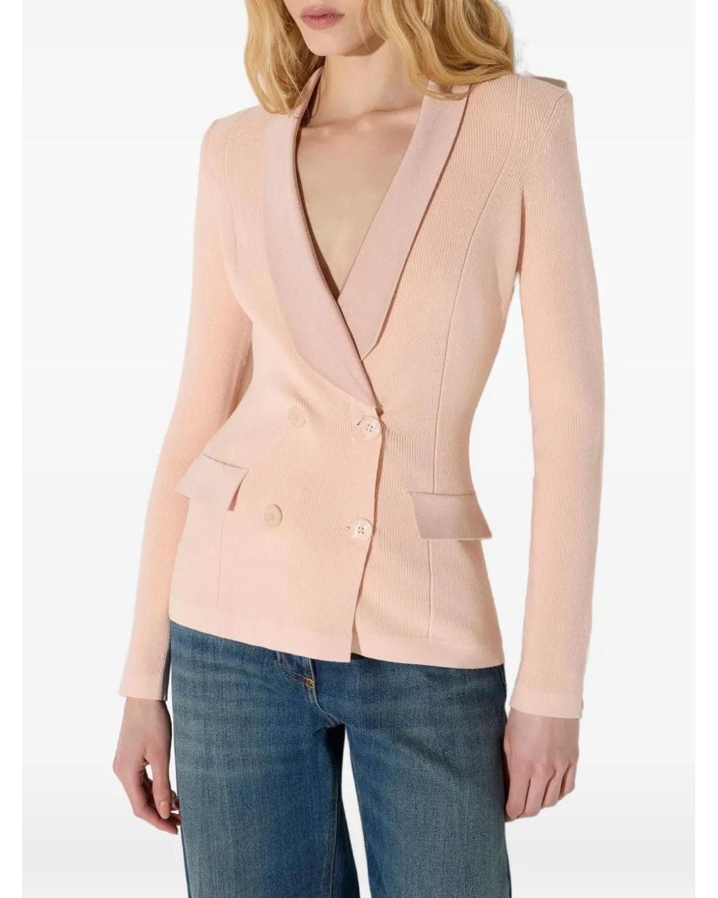 Elisabetta Franchi Pink Knit Jacket With Shiny Viscose Details