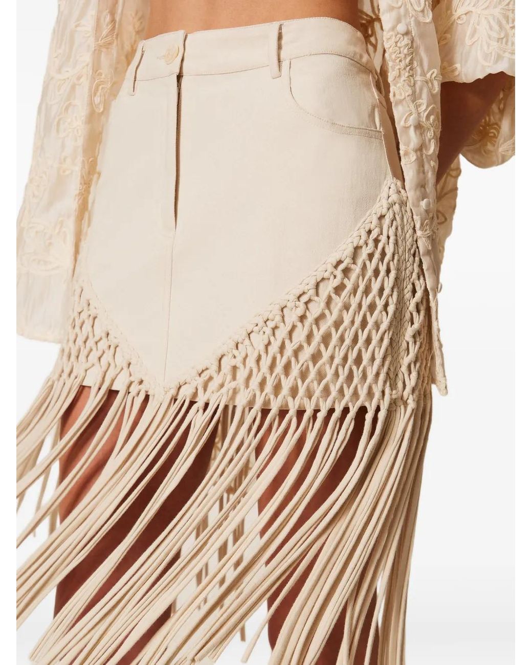 Twinset Natural Bull Denim Miniskirt With Fringes