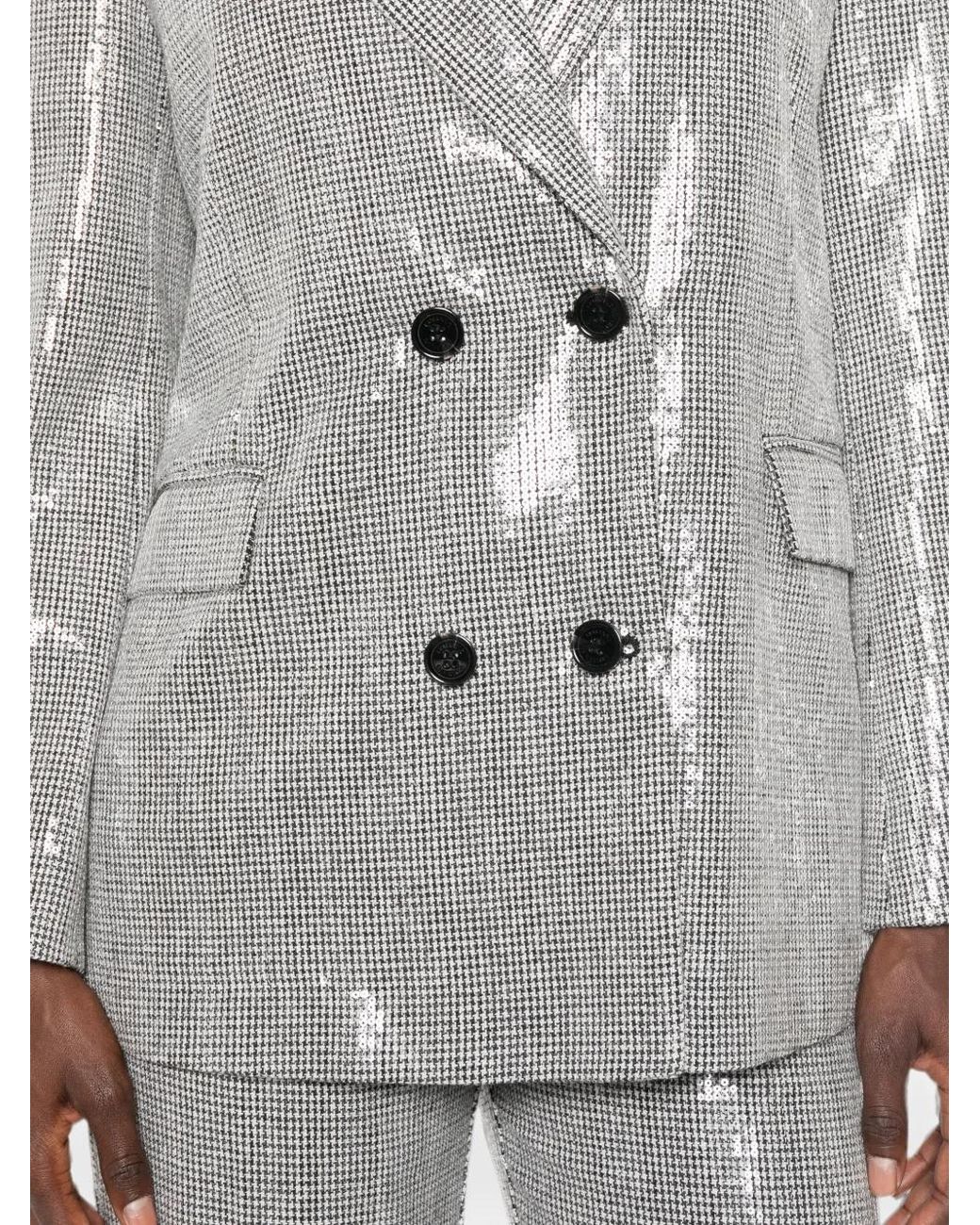 ERMANNO FIRENZE Gray Blazer Pied-De-Poule À Sequins