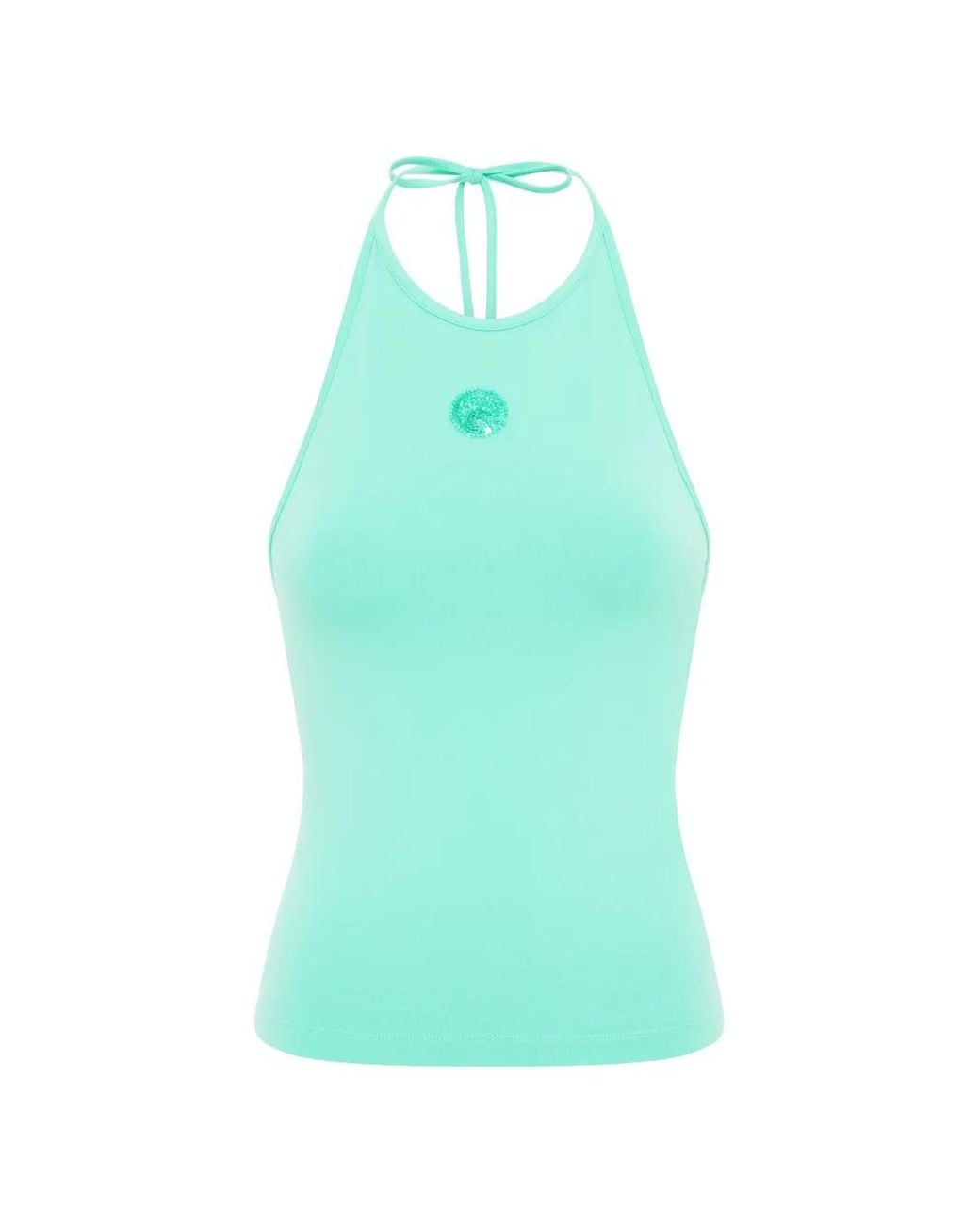 MARINE SERRE Haltertop Met Parel En Logo in het Blue