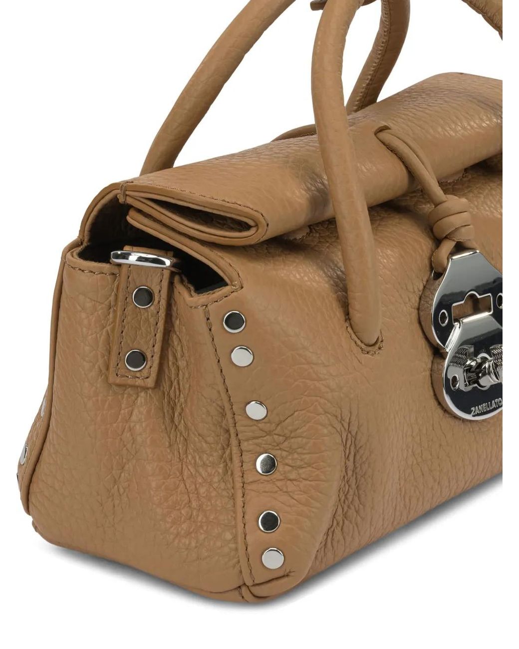 Zanellato Metallic Small Dotta Studded Leather Tote Bag