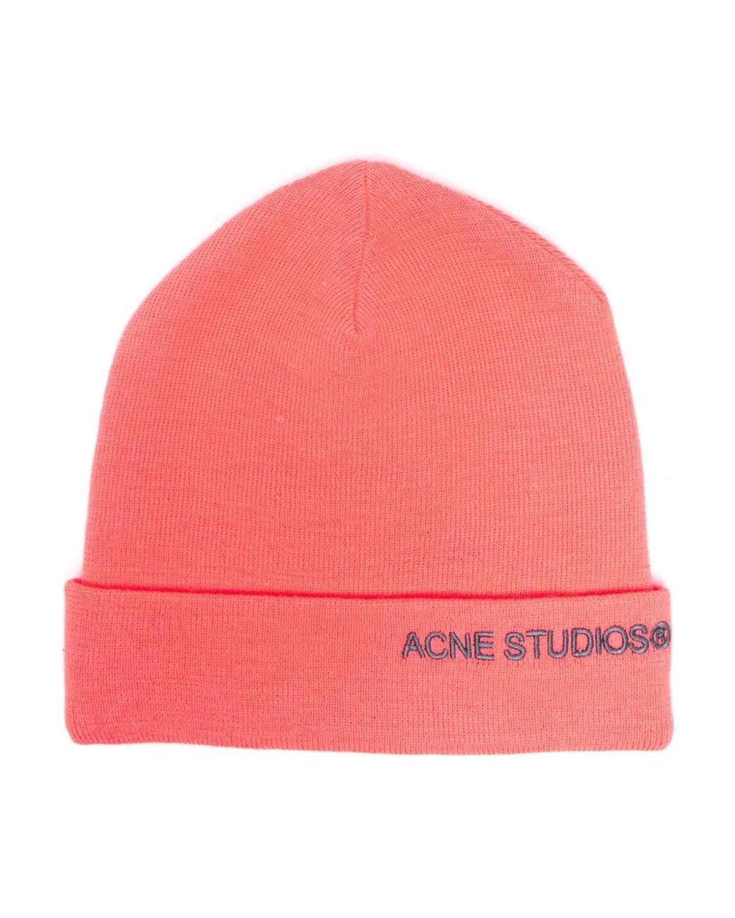 Acne Pink Logo-Embroidered Beanie