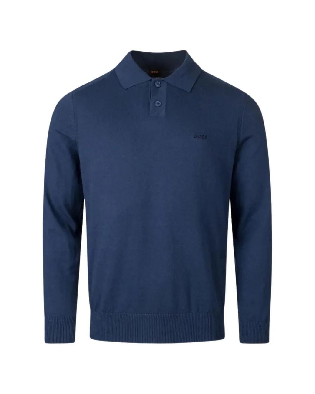 Boss Blue Logo-Embroidered Buttoned Polo Top for men