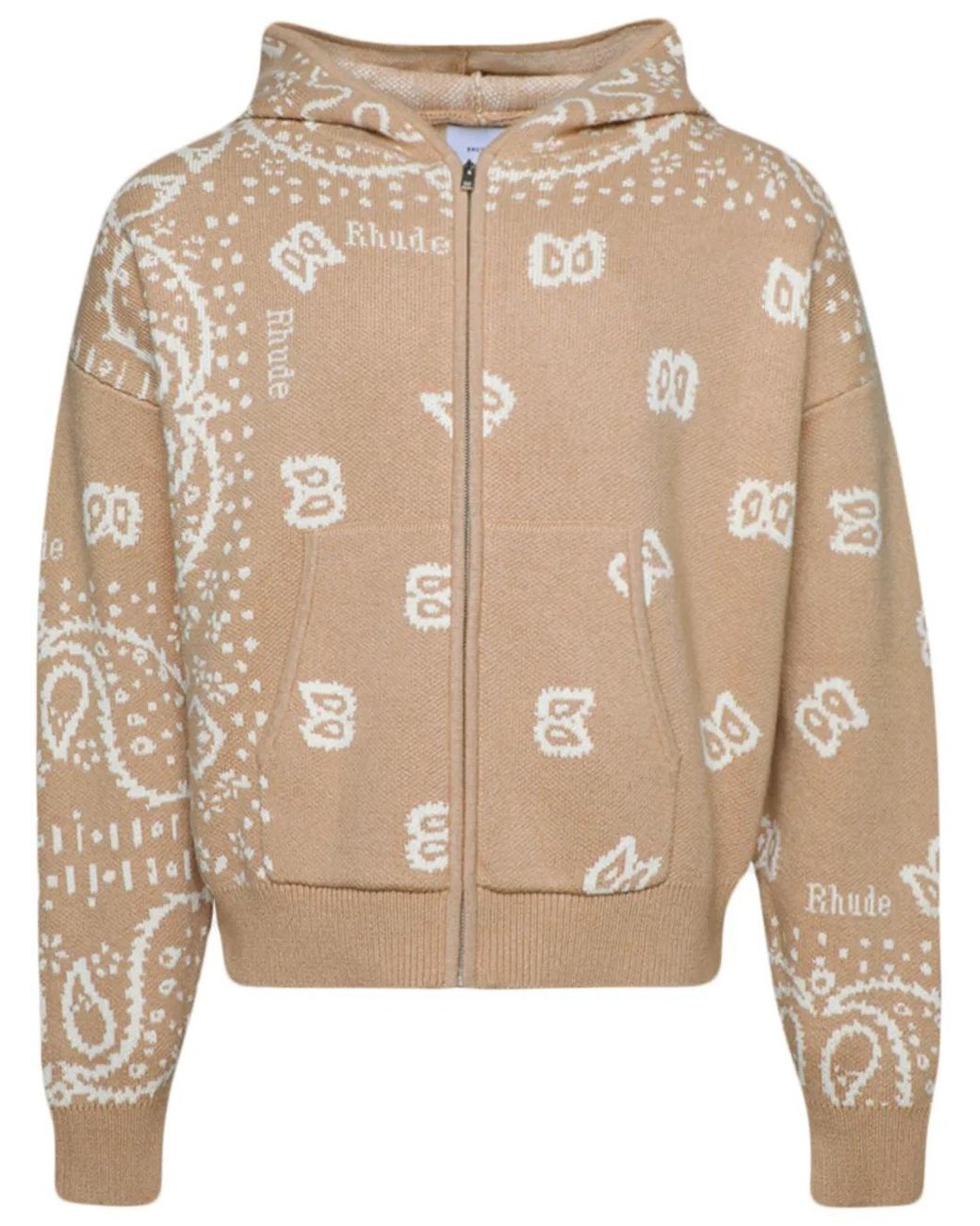 Rhude Natural Bandana Knit Zip-Front Hoodie for men
