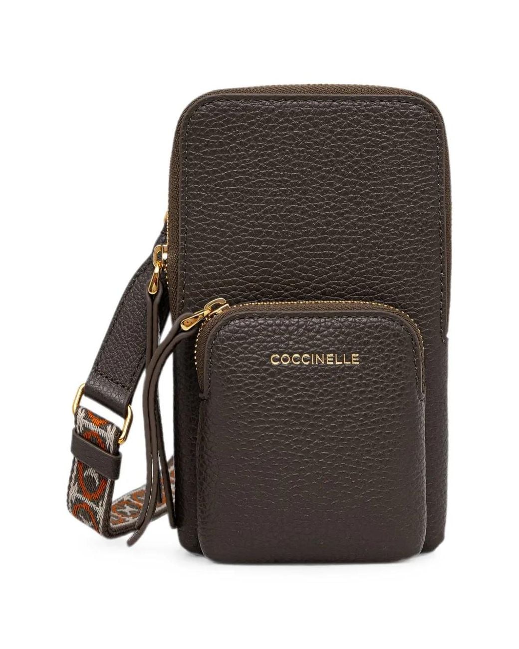 Coccinelle Gray Grained-Leather Logo-Stamp Phone Case