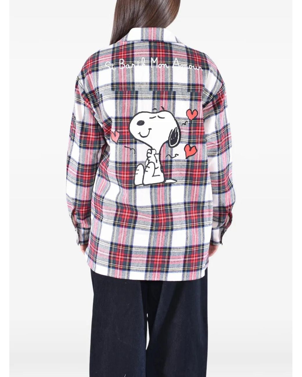 Mc2 Saint Barth Red Snoopy-Print Tartan Flannel Shirt