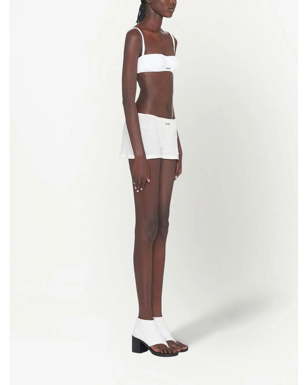 Miu Miu White Ribbed Knit Boxer Shorts