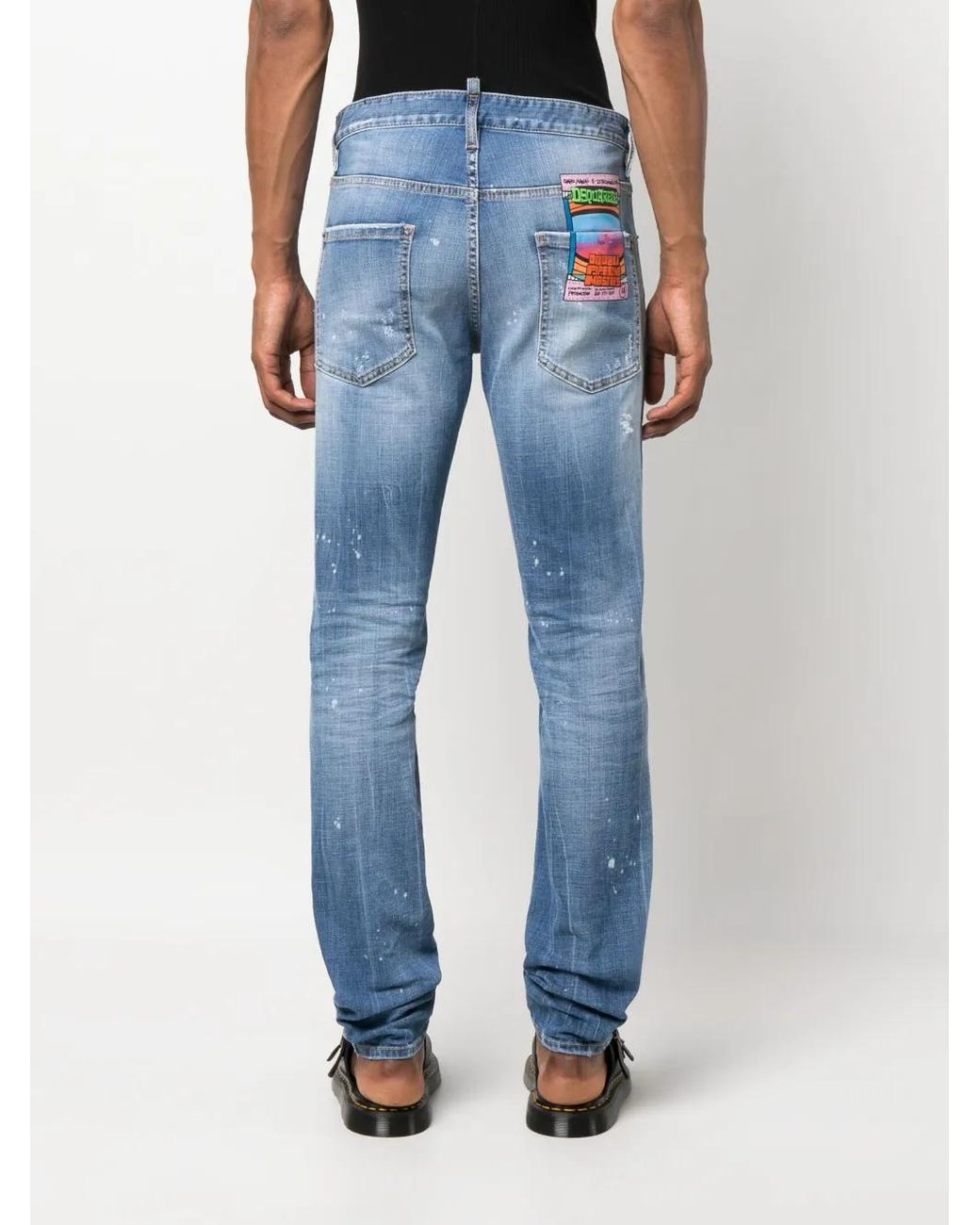 Vaqueros Con Logo Estampado Y Efecto Lavado DSquared² de hombre de color Blue