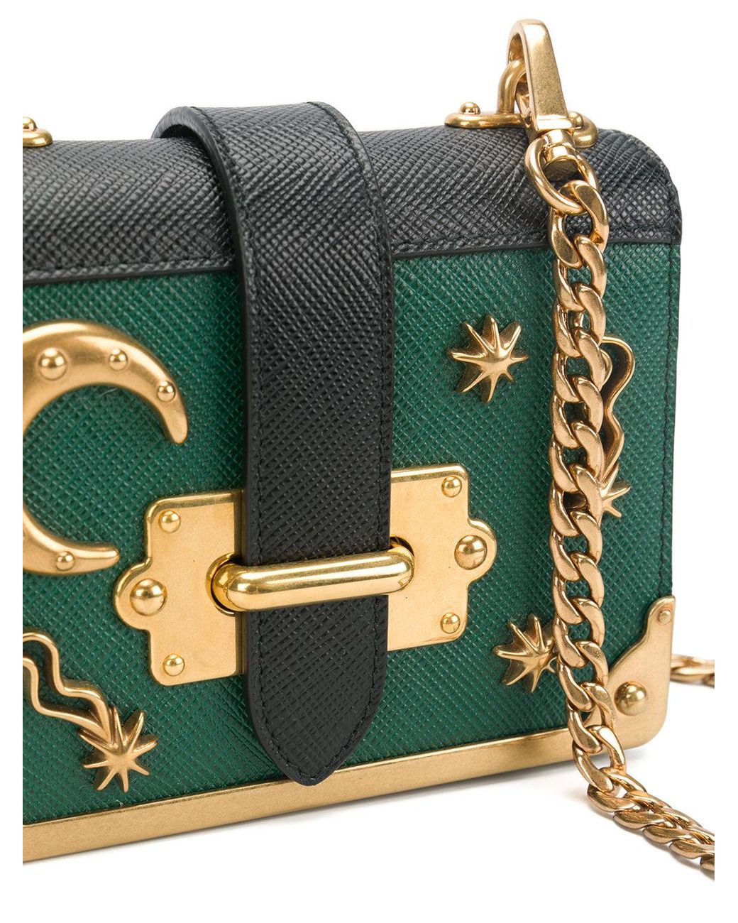 Prada Leather Cahier Mini Moon And Stars Bag in Green | Lyst
