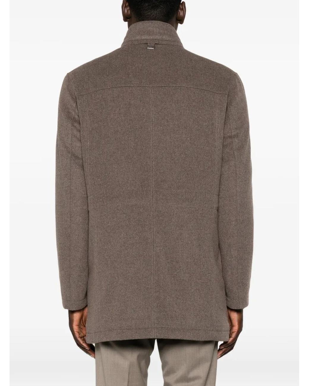 Corneliani Brown High-Neck Flap-Pocket Coat for men