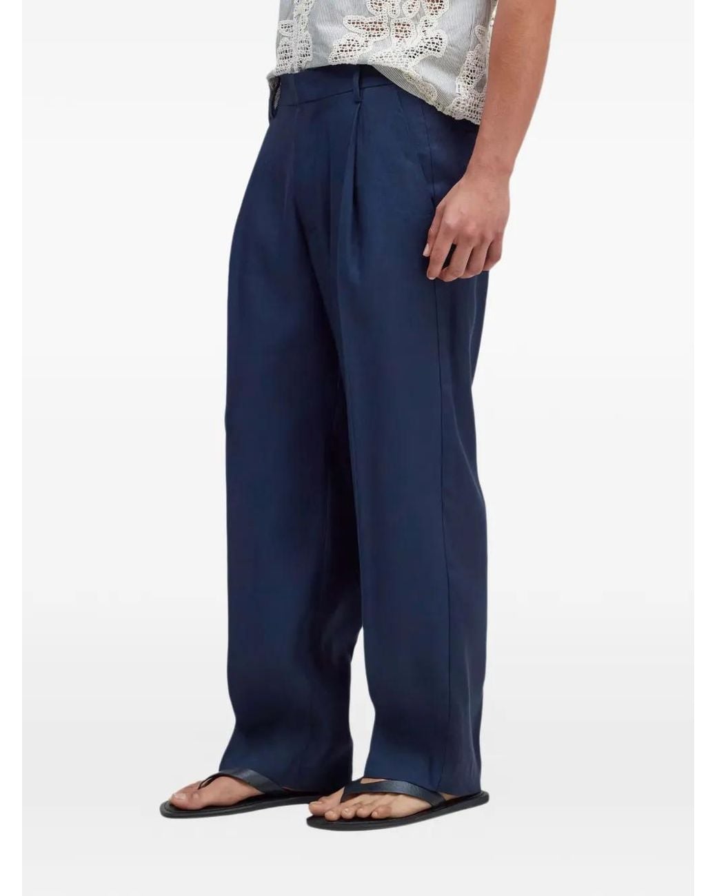 NN07 Blue Kay Pleated Linen Trousers for men