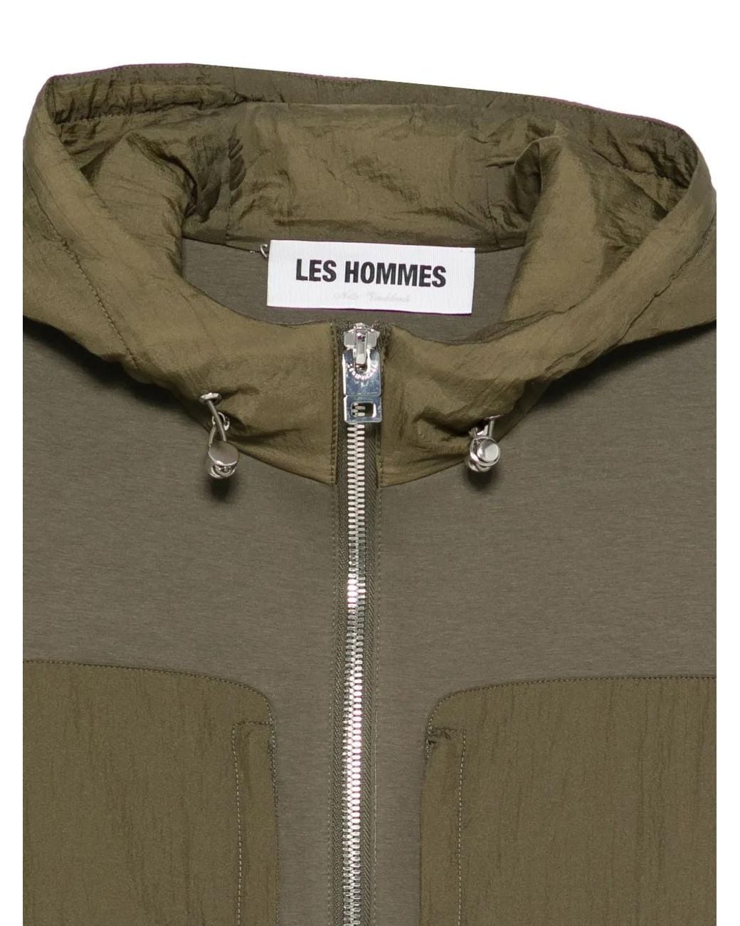 Les Hommes Green Zip-Up Hooded Jacket for men