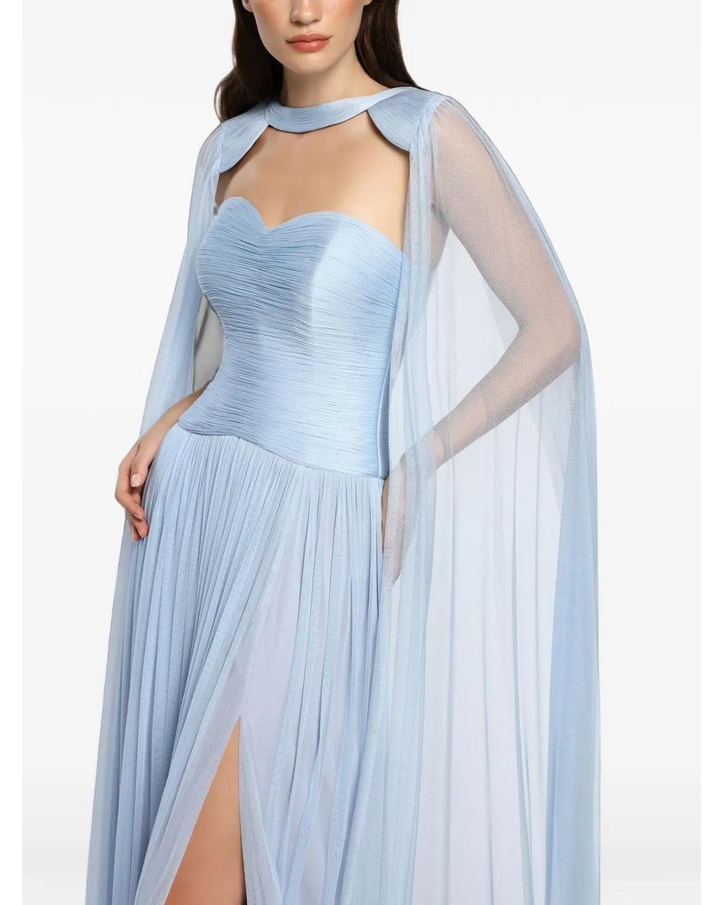 Cristallini Blue Robe Longue Elya À Superposition De Cape
