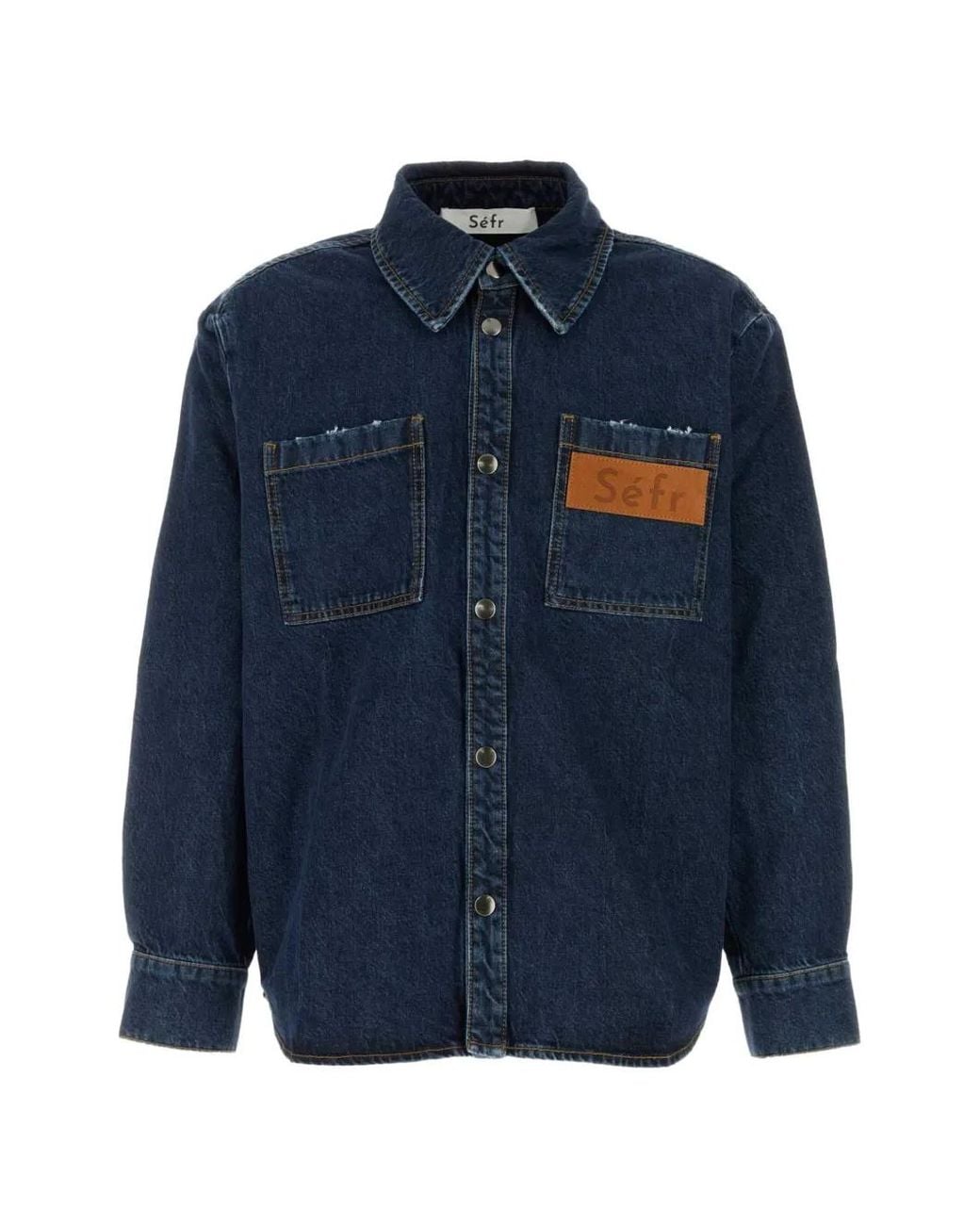 Séfr Blue Logo-Patch Denim Shirt for men