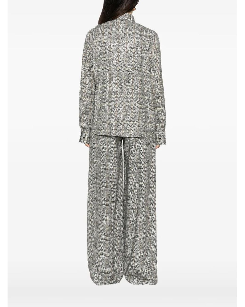 Ermanno Scervino Gray Sequin-Embellished Herringbone Shirt