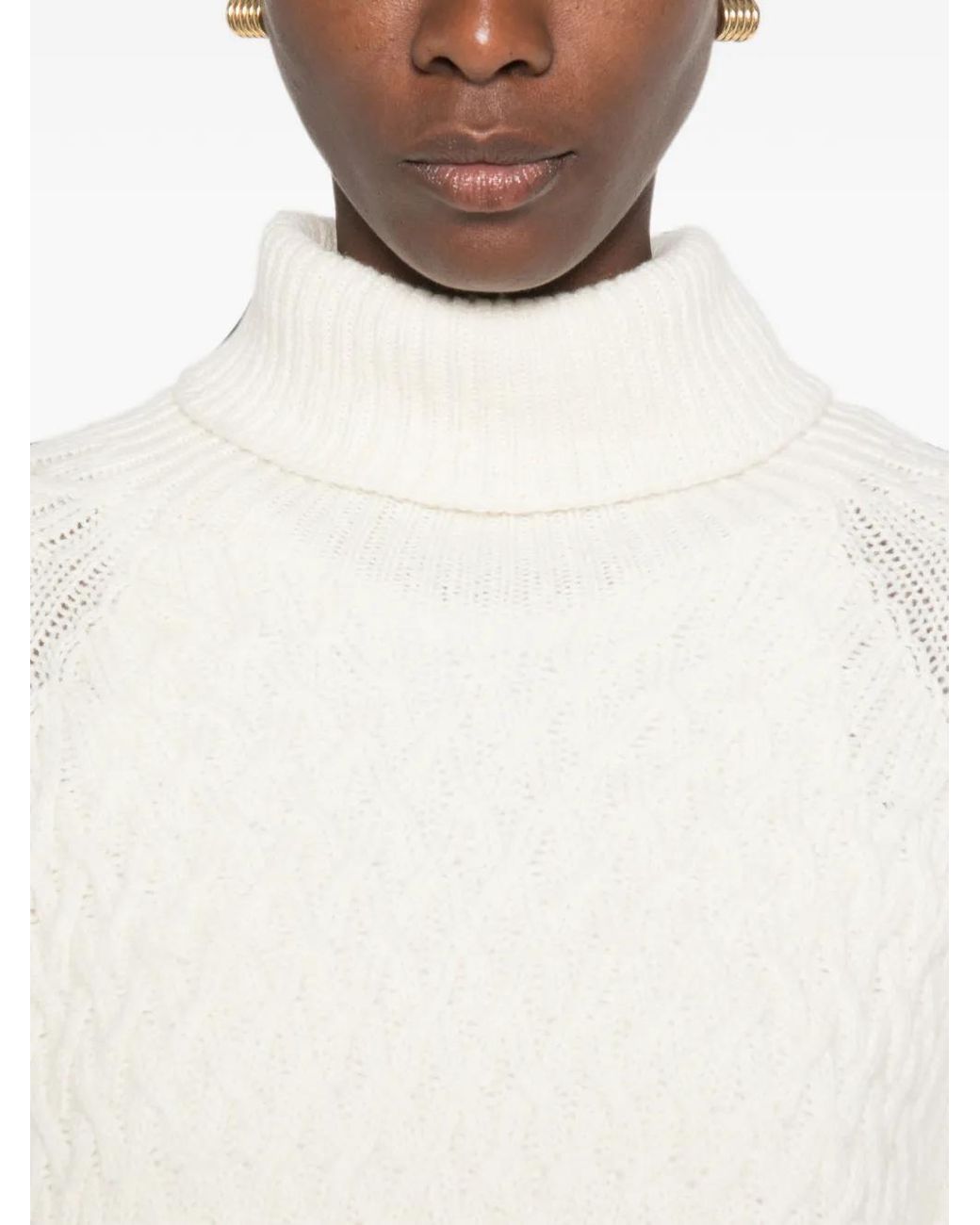 SERGIO MORETTI FIRENZE White Cable-Knit Turtleneck Sweater