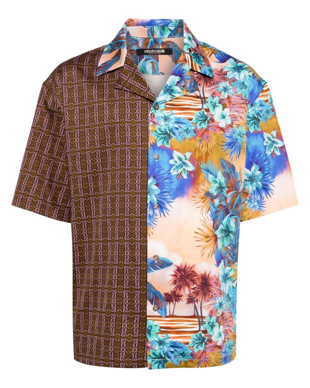 Roberto Cavalli Multicolor Monogram-Print Panelled Shirt for men
