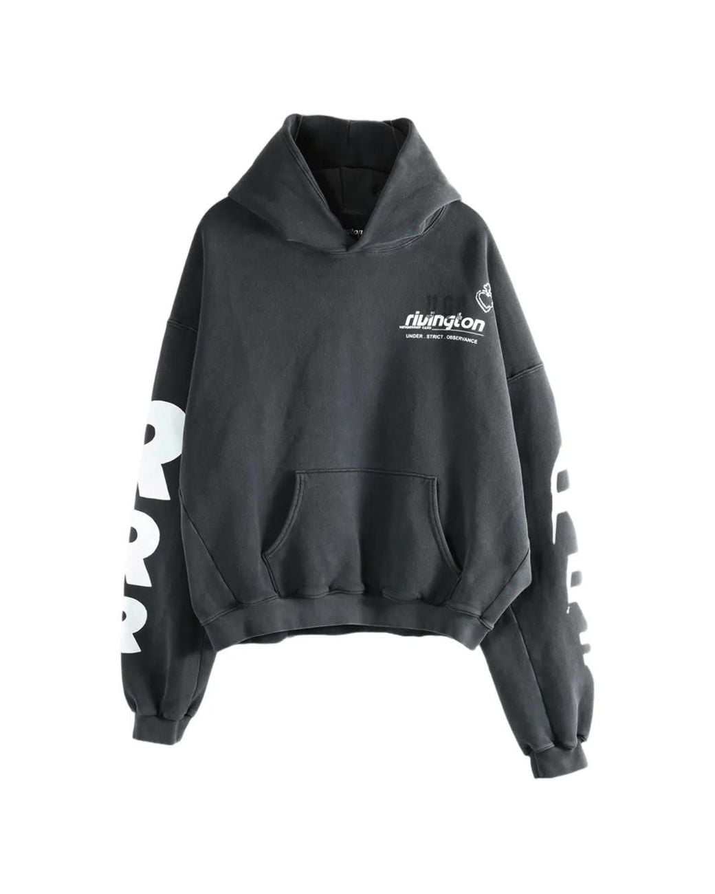 RRR123 Black Membership Uso Logo-Print Hoodie