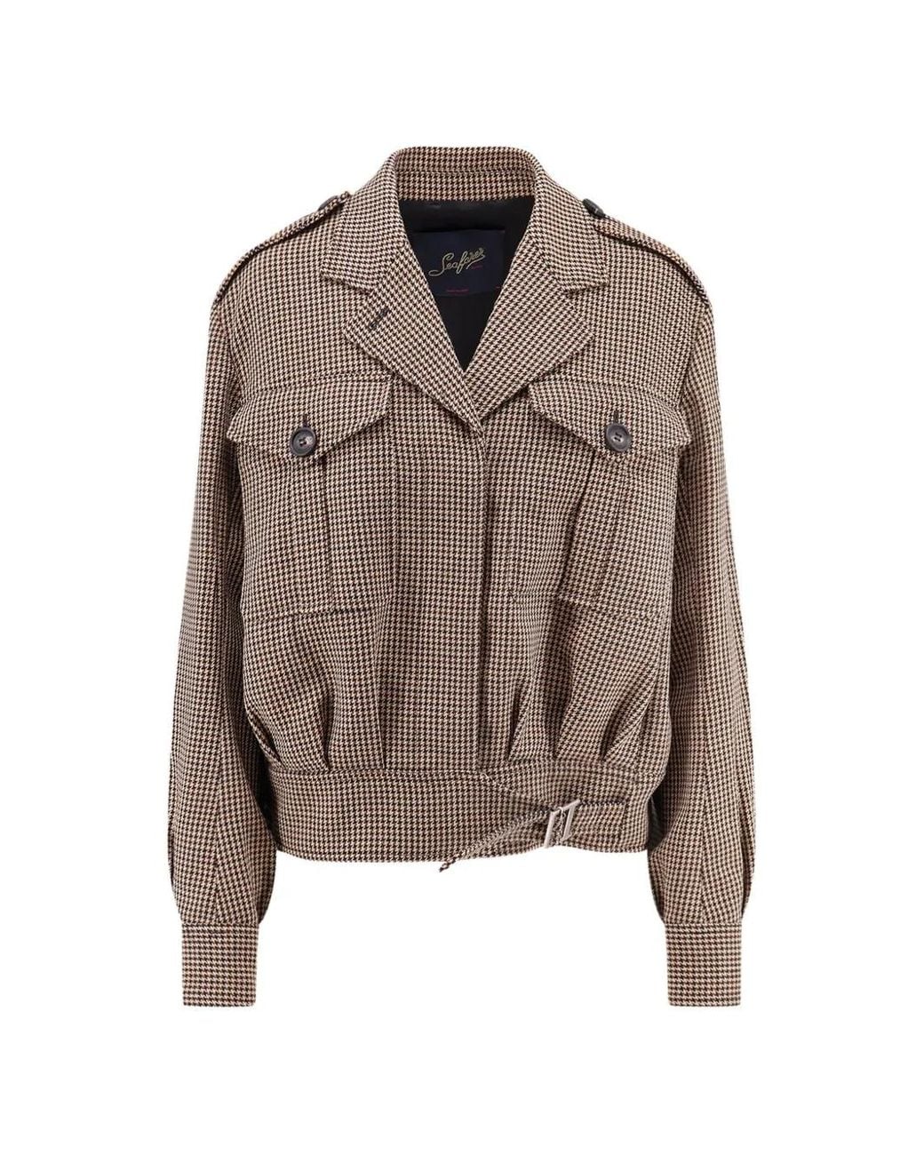 Seafarer Brown Houndstooth-Pattern Wool Jacket
